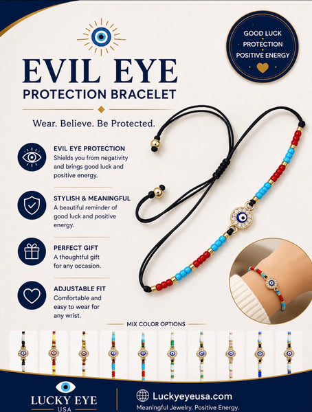 Evil Eye Small Beaded with crystal eye Bracelet #2898
