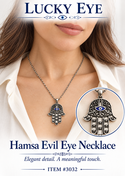 Silver Hamsa Necklace with Evil Eye #3032