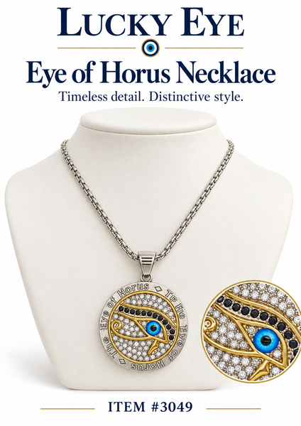 Stainless Steel Crystal Medallion  Evil Eye Necklace #3049