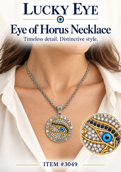 Stainless Steel Crystal Medallion  Evil Eye Necklace #3049