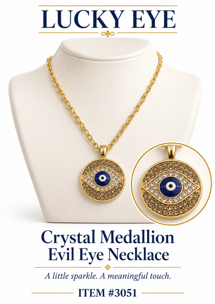 Crystal Medallion  Evil Eye Necklace #3051