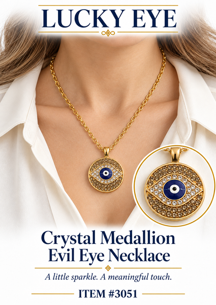 Crystal Medallion  Evil Eye Necklace #3051