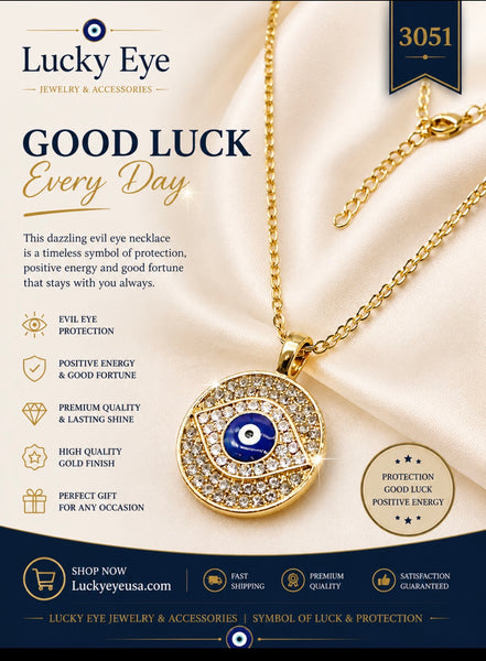 Crystal Medallion  Evil Eye Necklace #3051