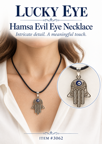 Silver Adjustable Hamsa Evil Eye Necklace #3062