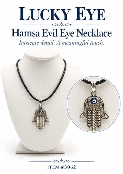 Silver Adjustable Hamsa Evil Eye Necklace #3062