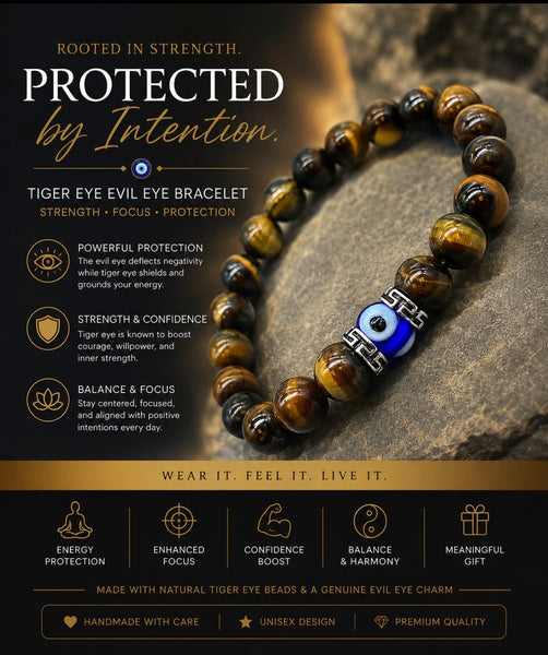 Tiger Eye Evil Eye Bracelet  #2292