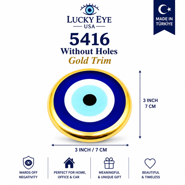 Blue Glass Gold Trim  Evil Eye Without Hole #5416