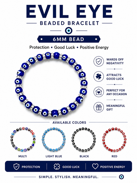 6mm Bead Classic Evil Eye  Bracelet