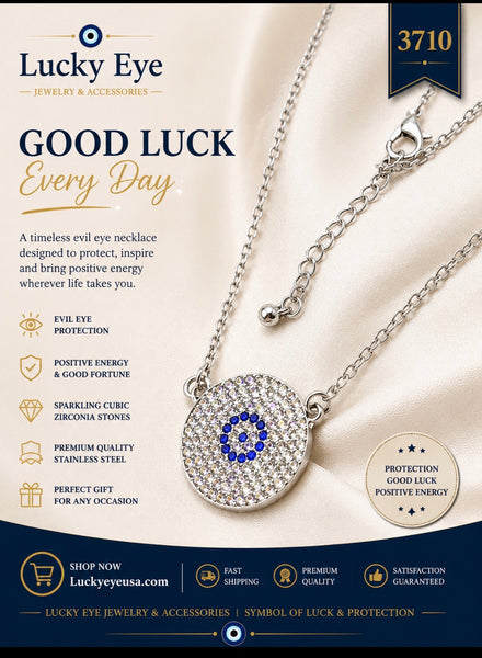 Crystal Medallion  Evil Eye Necklace #3710