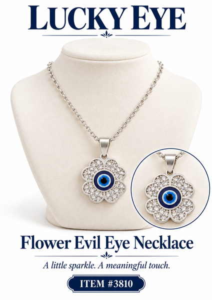 Crystal Four Leaf clover Evil Eye Necklace #3810