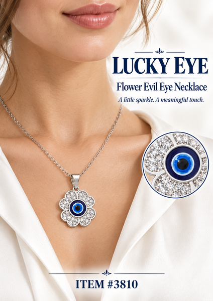 Crystal Four Leaf clover Evil Eye Necklace #3810