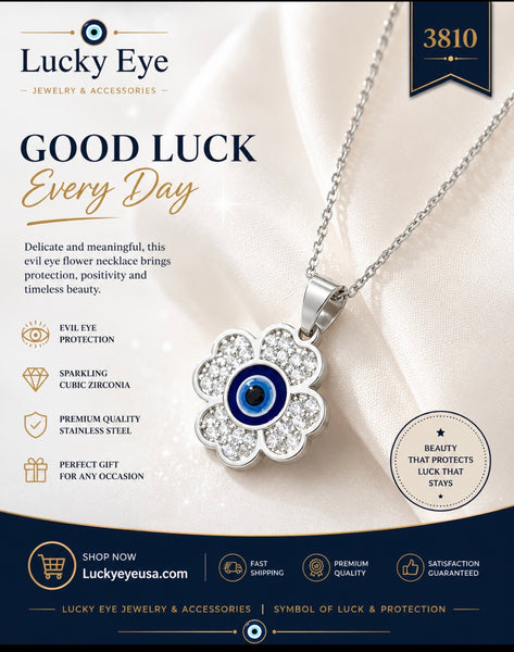 Crystal Four Leaf clover Evil Eye Necklace #3810
