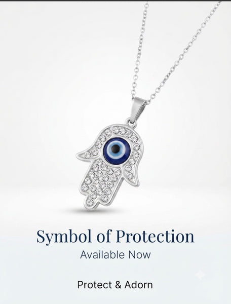 Crystal Hamsa  Evil Eye Necklace #3811