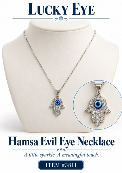 Crystal Hamsa  Evil Eye Necklace #3811