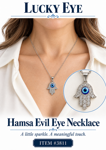 Crystal Hamsa  Evil Eye Necklace #3811