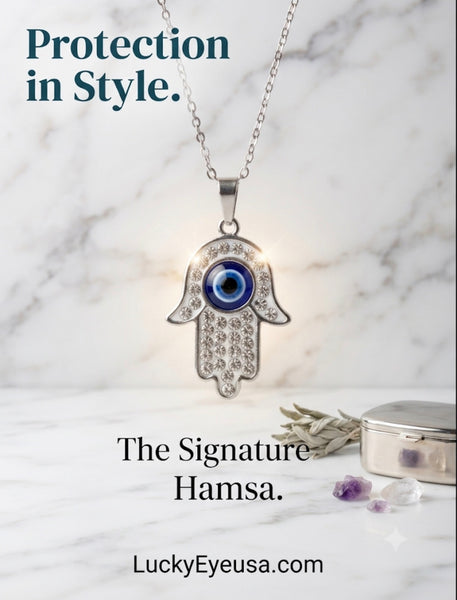 Crystal Hamsa  Evil Eye Necklace #3811