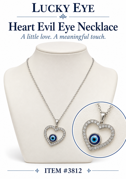 Crystal Heart  Evil Eye Necklace #3812