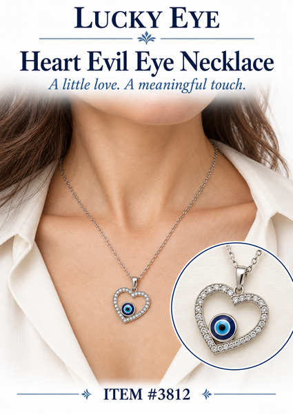 Crystal Heart  Evil Eye Necklace #3812