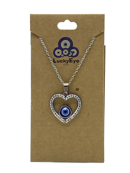 Crystal Heart  Evil Eye Necklace #3812