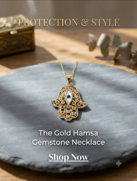 Colorful Crystal Hamsa Hand Mother of Pearl Evil Eye Necklace #3814