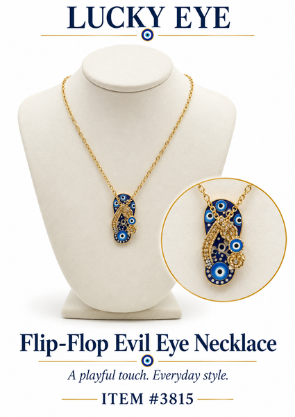 Flip Flop with Crystal Bow Evil Eye Necklace #3815