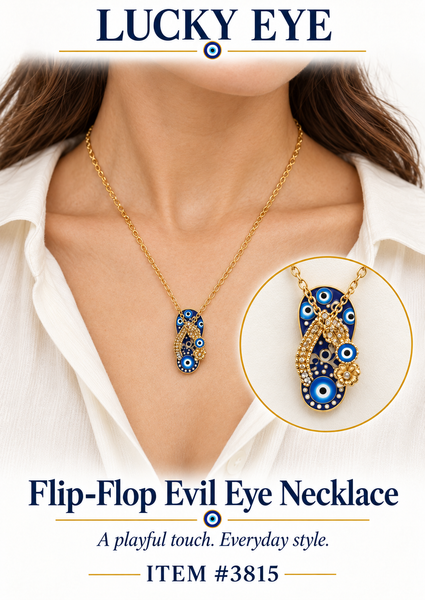 Flip Flop with Crystal Bow Evil Eye Necklace #3815