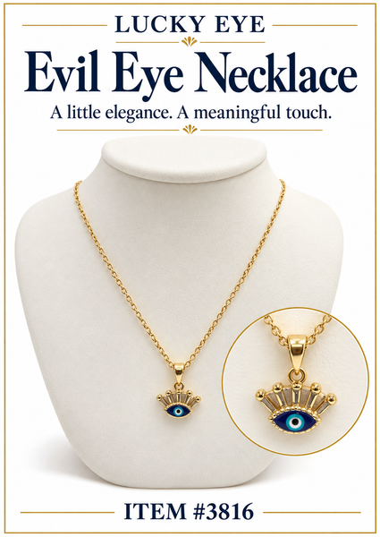 Crystal Eye and Lashes Evil Eye Necklace #3816