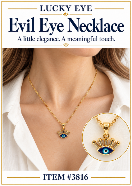 Crystal Eye and Lashes Evil Eye Necklace #3816