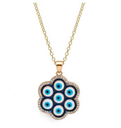 Crystal Round Evil Eye Necklace #3817