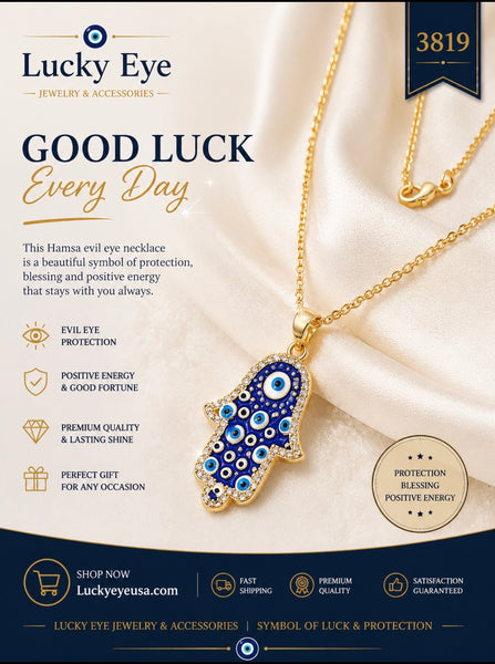 Crystal Hamsa Evil Eye Necklace #3819