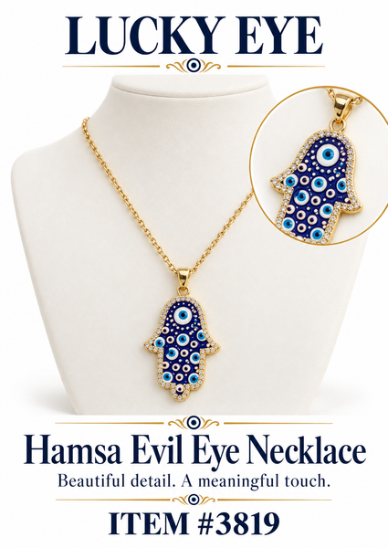 Crystal Hamsa Evil Eye Necklace #3819