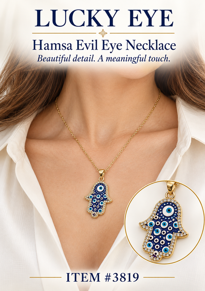 Crystal Hamsa Evil Eye Necklace #3819