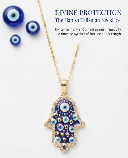 Crystal Hamsa Evil Eye Necklace #3819