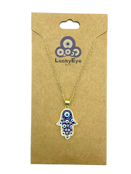 Crystal Hamsa Evil Eye Necklace #3819