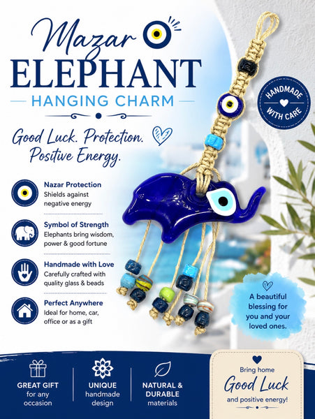 Evil Eye Elephant glass wall decor #5155