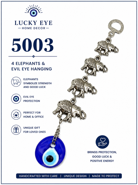 4  Elephants and Glass Evil Eye Home Decor #5003