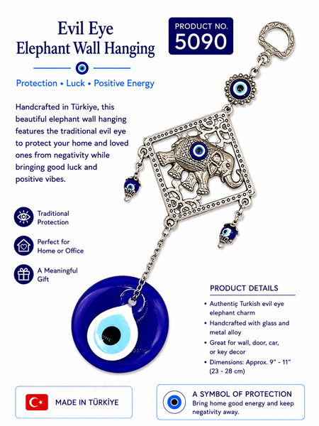 Evil Eye elephant and glass eye home accessory #5090