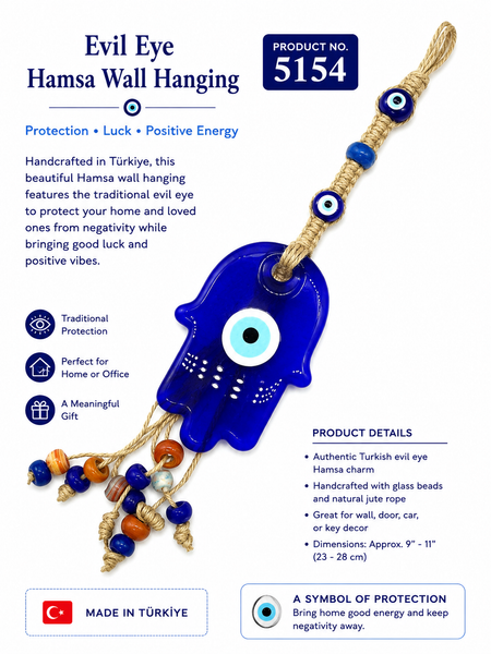 Evil eye hamsa glass wall hanging #5154