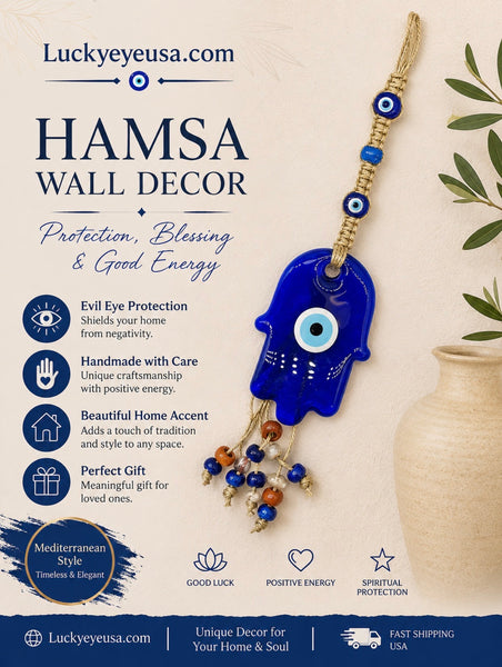 Evil eye hamsa glass wall hanging #5154