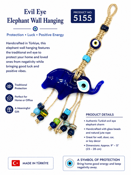Evil Eye Elephant glass wall decor #5155
