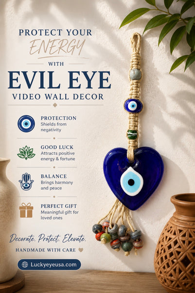 Evil Eye Glass Heart Macrame Wall Decor #5156