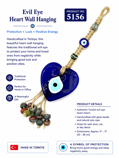 Evil Eye Glass Heart Macrame Wall Decor #5156