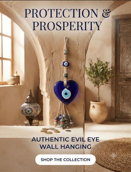 Evil Eye Glass Heart Macrame Wall Decor #5156