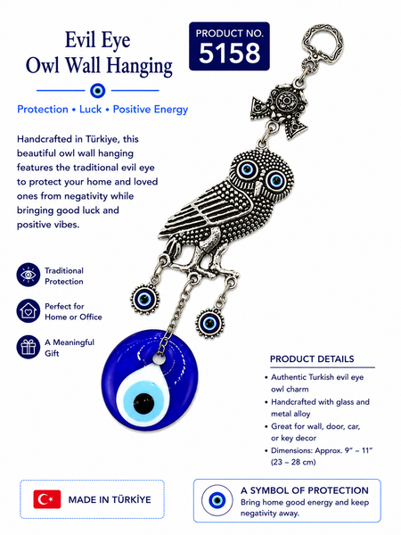 LuckyEye Owl with Glass Evil Eye Wall Decor #5158
