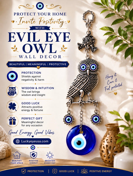 LuckyEye Owl with Glass Evil Eye Wall Decor #5158