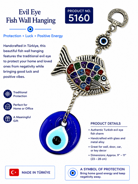 Colorful Fish with Glass Evil Eye Wall Decor #5160
