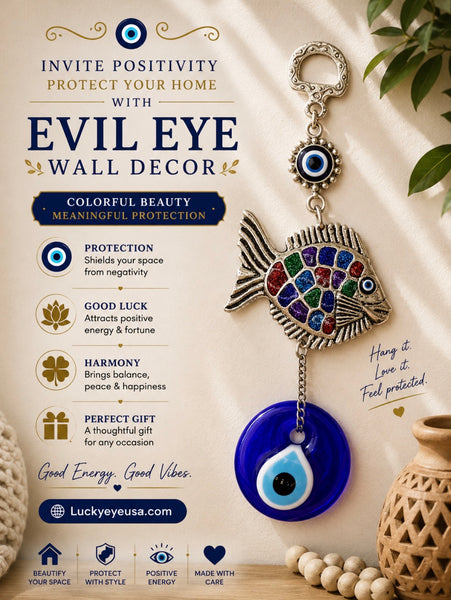 Colorful Fish with Glass Evil Eye Wall Decor #5160