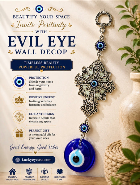 Evil Eye Cross Glass Eye Wall Decor #5161