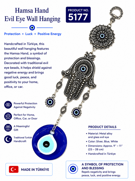 Flower with Hamsa and Glass Evil Eye Wall Decor #5177