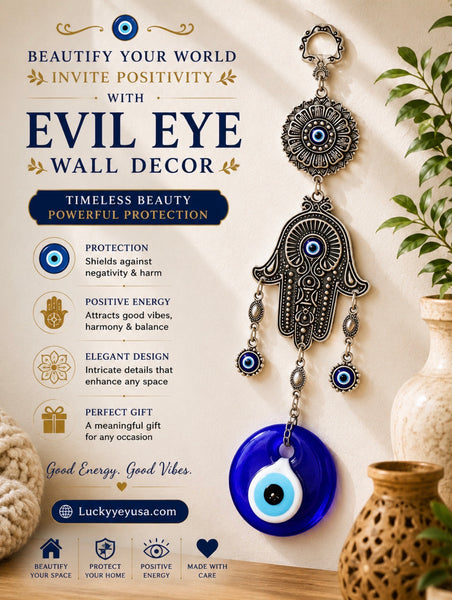 Flower with Hamsa and Glass Evil Eye Wall Decor #5177